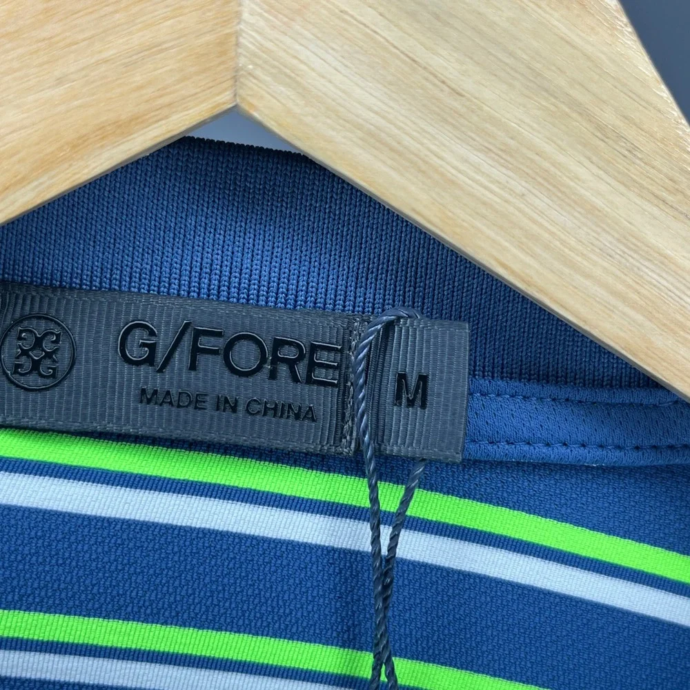 G/FORE Mens Striped Golf Polo Shirt Size M‎ Short Sleeve Blue Green White, NWT